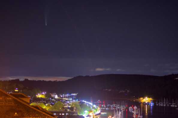 17 July 2020 - 01-48-56
I was up to cover a lifeboat callout (bottom right corner of pic) but whilst waiting for something to happen I thought I would look for Comet Neowise. I really didn't expect to be able to snap it with Dartmouth in the foreground, but as you can see, it was just about possible. Astro-photographer I am not. A snapper, yes, that's me.
-----------------------------
Dart RNLI Lifeboat launch No 439